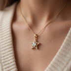 Celestial Sparkle Star Design Round Diamond Pendant Necklace