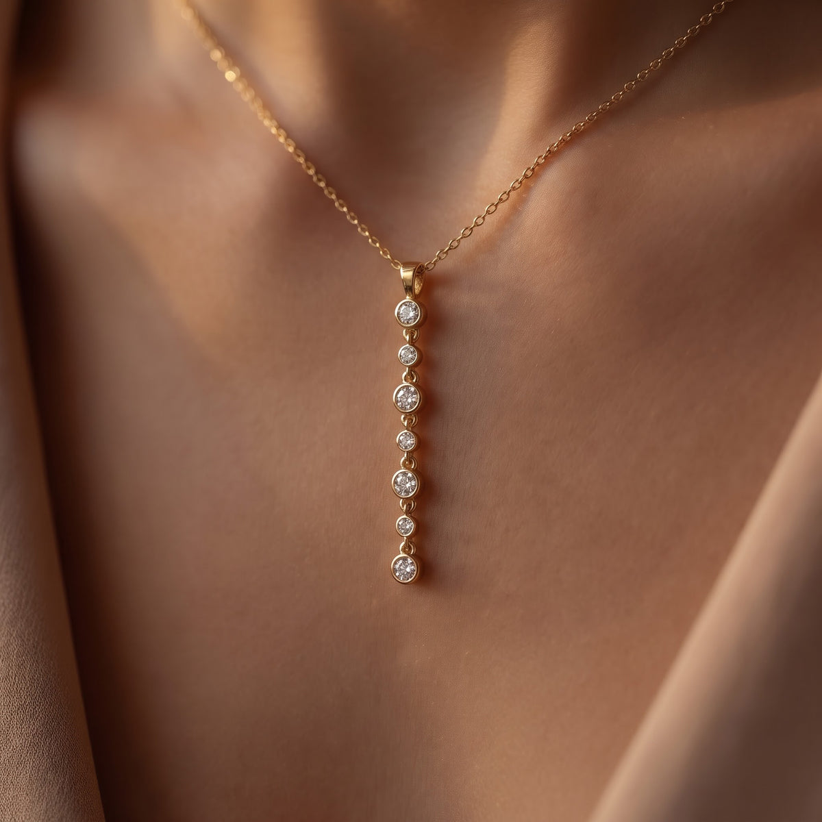 Celestia Bezel Round Diamond Cascade Pendant Necklace