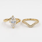 Elegant Marquise cut Diamond V-Shaped Pavé Side Stone Ring