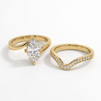 Elegant Marquise cut Diamond V-Shaped Pavé Side Stone Ring