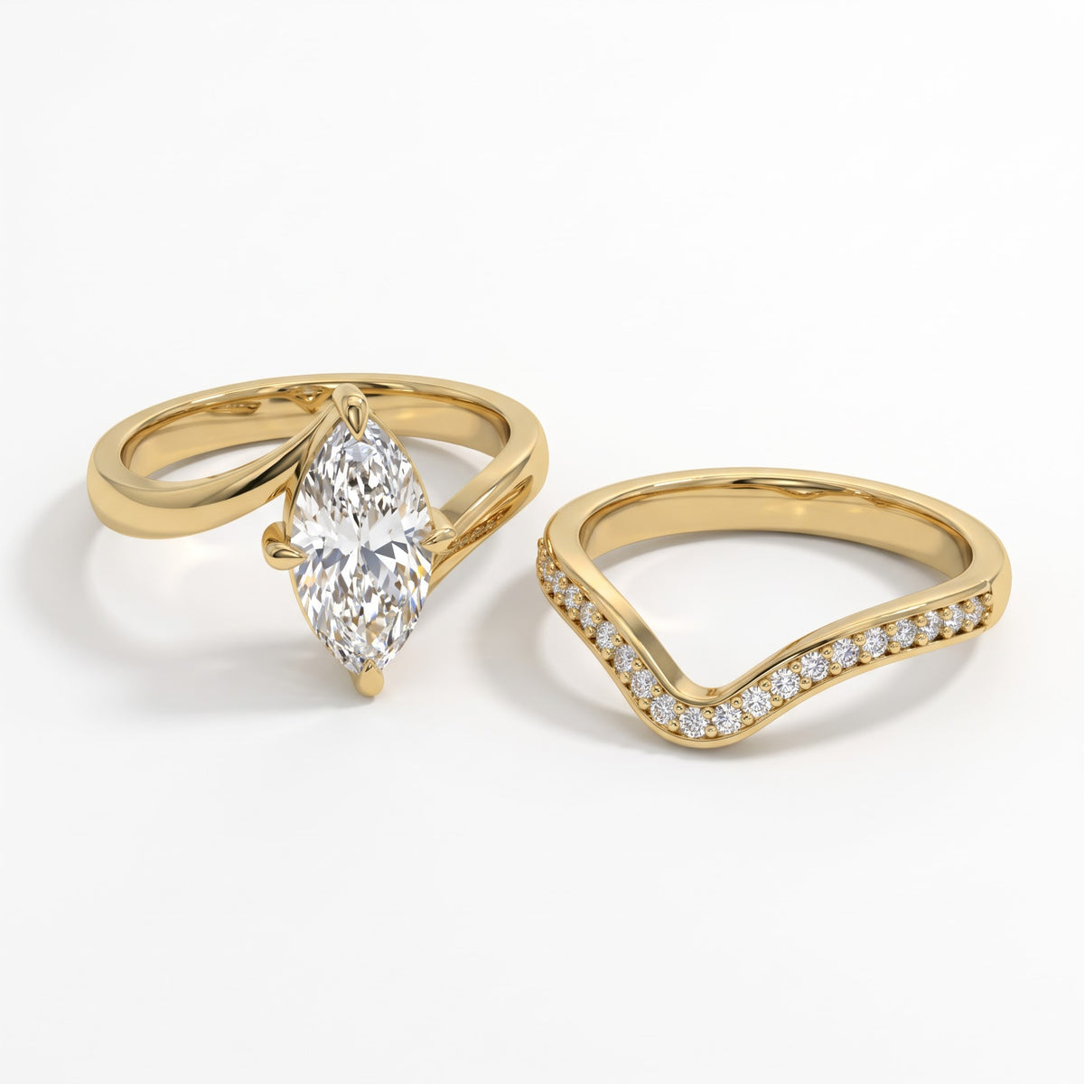 Elegant Marquise cut Diamond V-Shaped Pavé Side Stone Ring