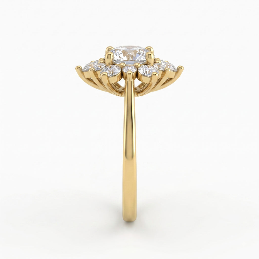 Luminous Floral Round Diamond Halo Ring