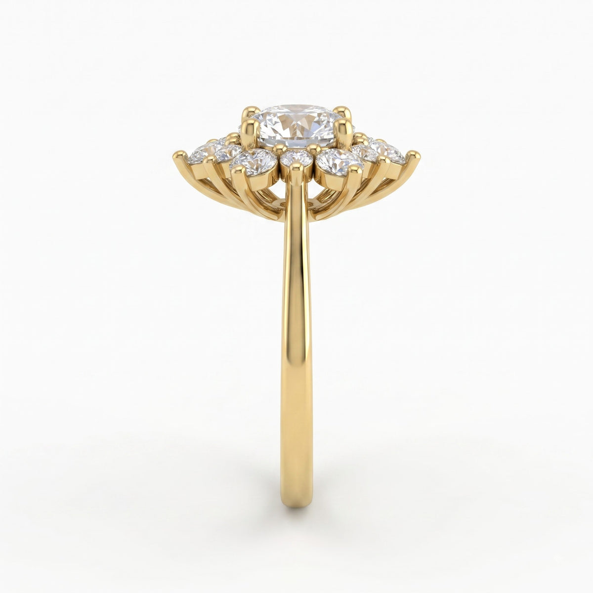 Luminous Floral Round Diamond Halo Ring
