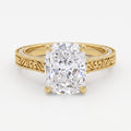 Vintage Inspired Long Cushion Cut Diamond Hidden Halo Ring