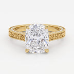 Vintage Inspired Long Cushion Cut Diamond Hidden Halo Ring