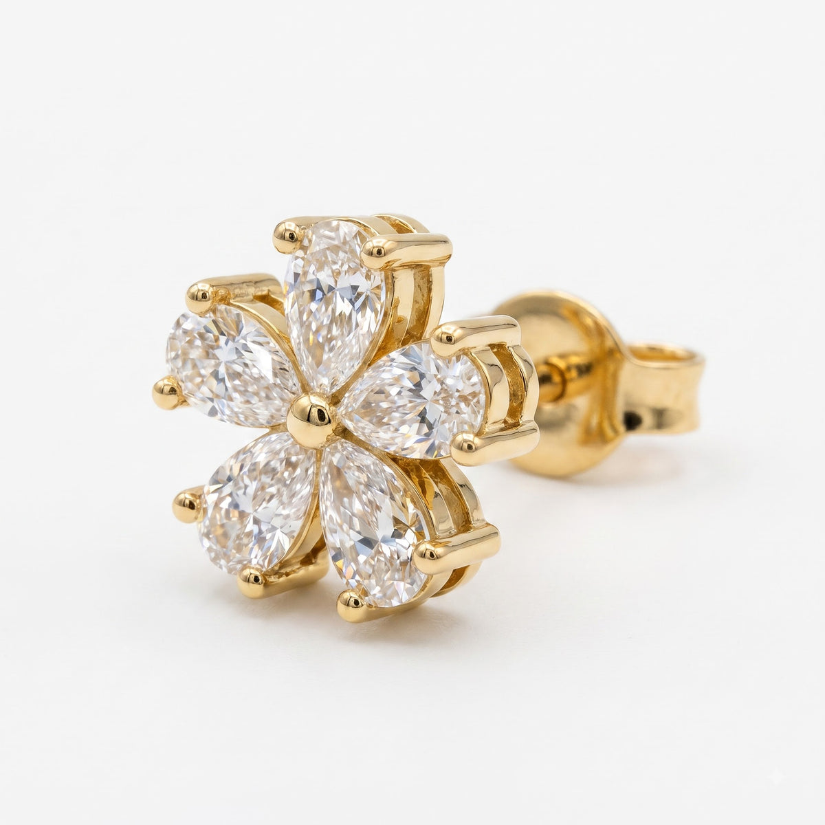 Pear Shape Diamond Flower Stud Fashion Earrings