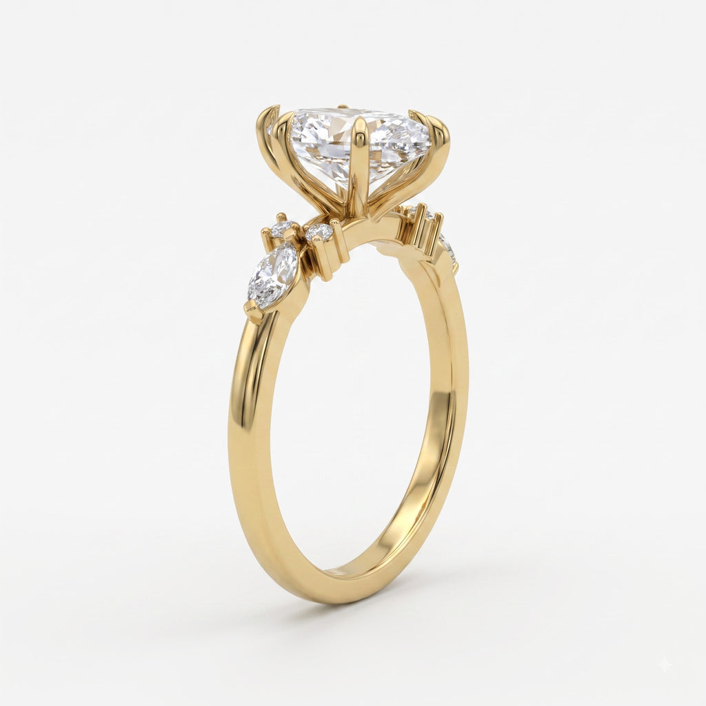 Celestia Aurelia Luxe Marquise Cut Diamond Side Stone Ring