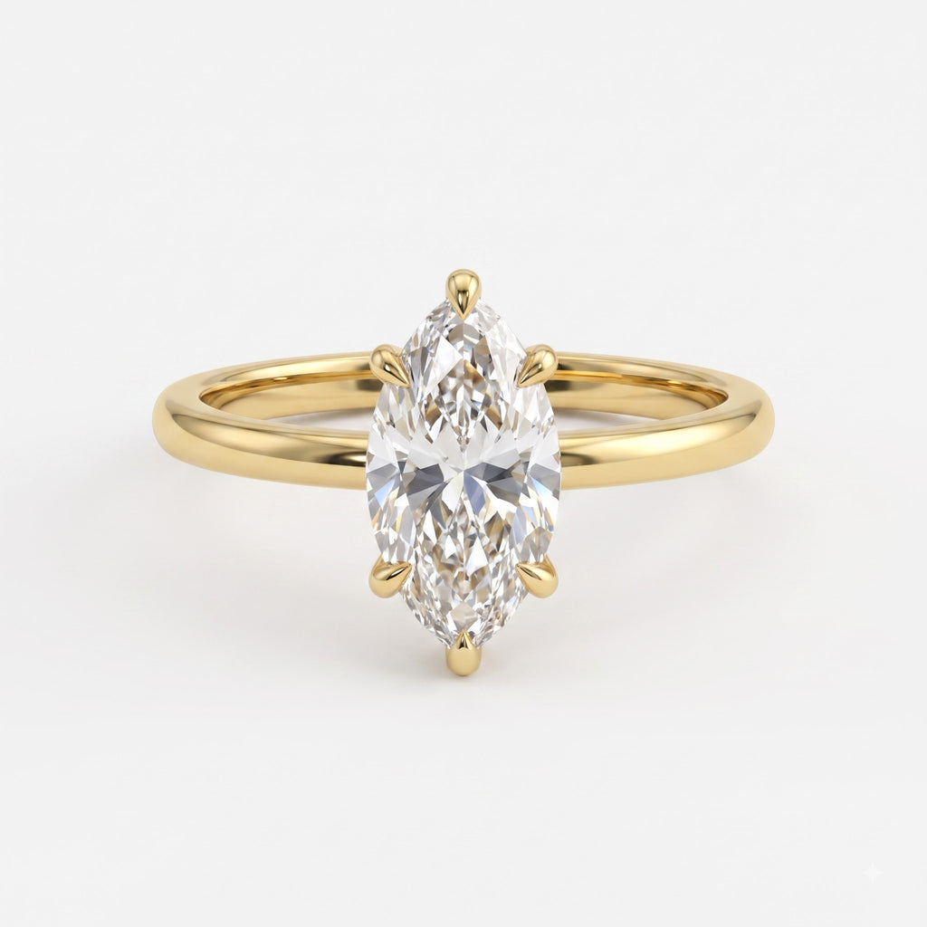 Elongated Marquise Diamond Solitaire Engagement Ring