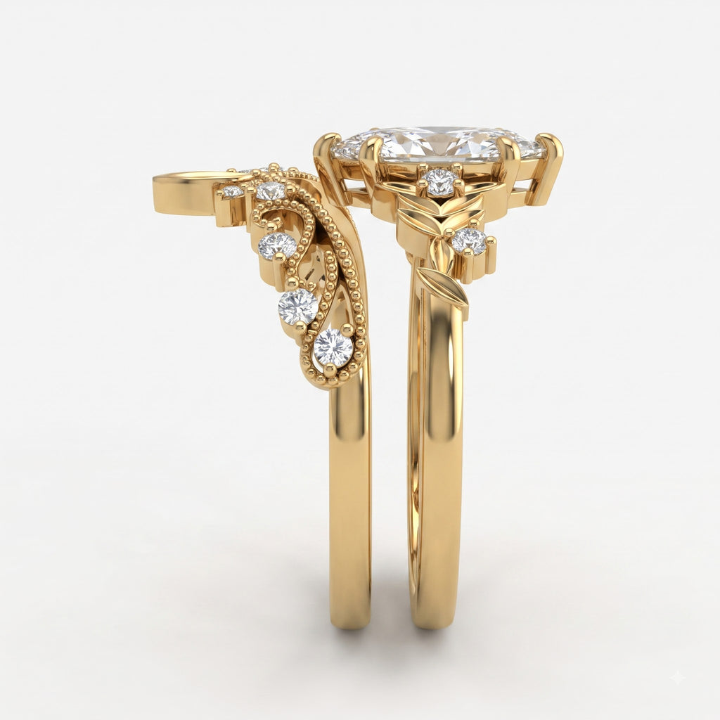 Luxury Marquise-Cut Diamond Floral Vintage Engagement Ring