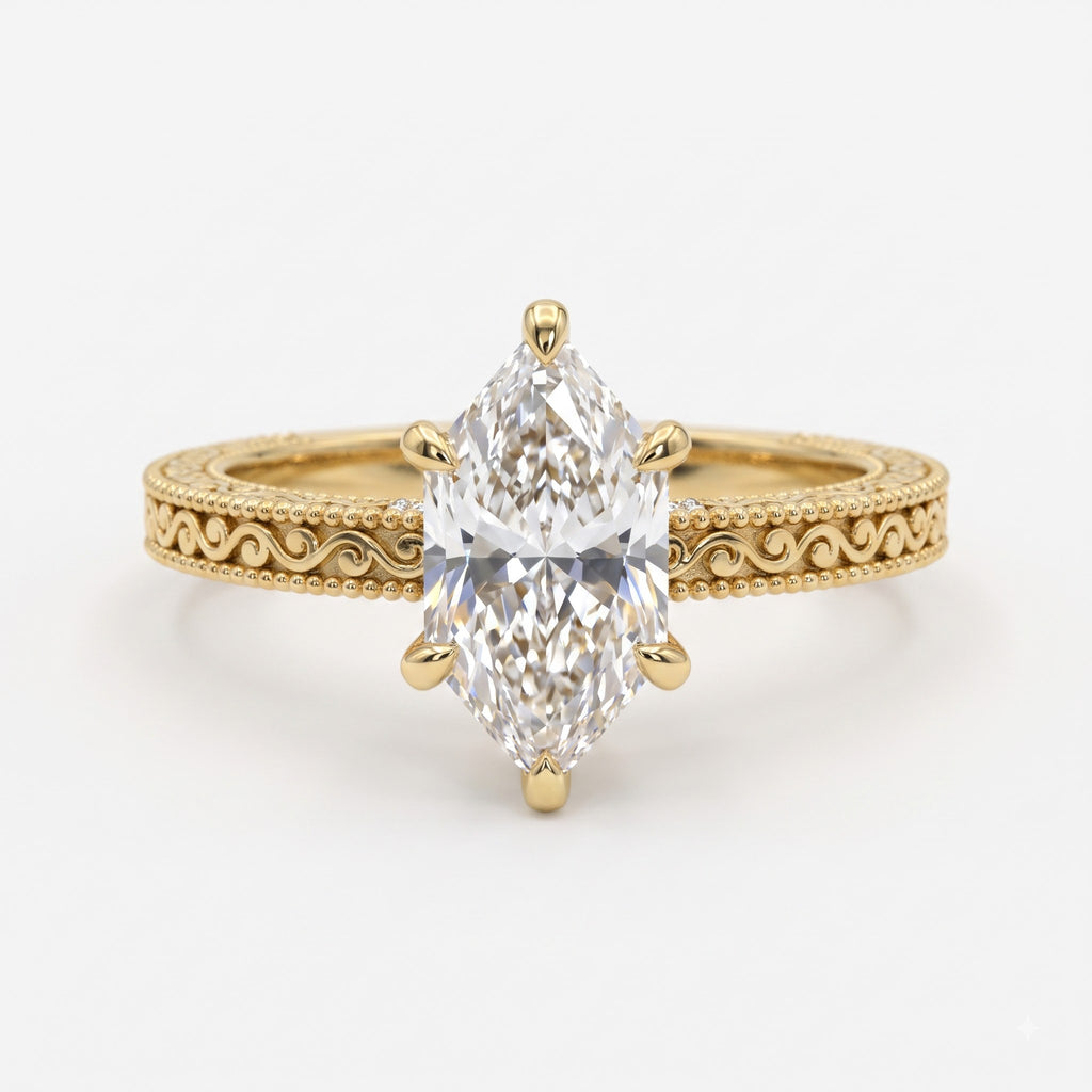 Valencia Vintage Dutch Marquise Diamond Hidden Halo Ring