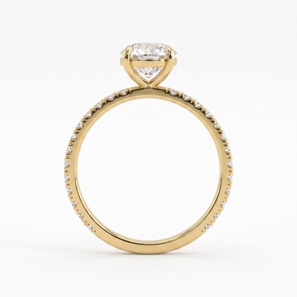 Modern Luxury Round Cut Diamond Pavé Setting Engagement Ring