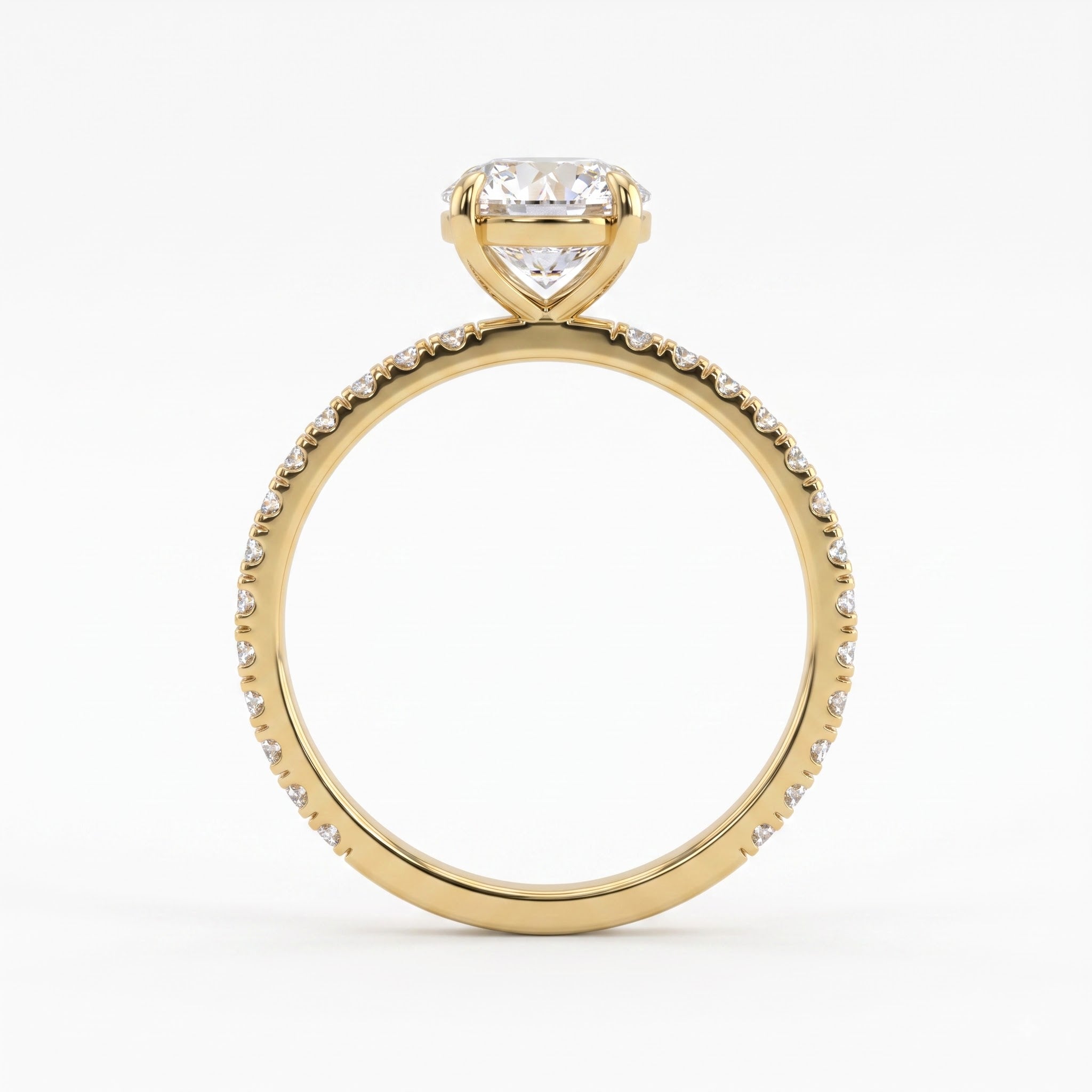 Modern Luxury Round Cut Diamond Pavé Setting Engagement Ring