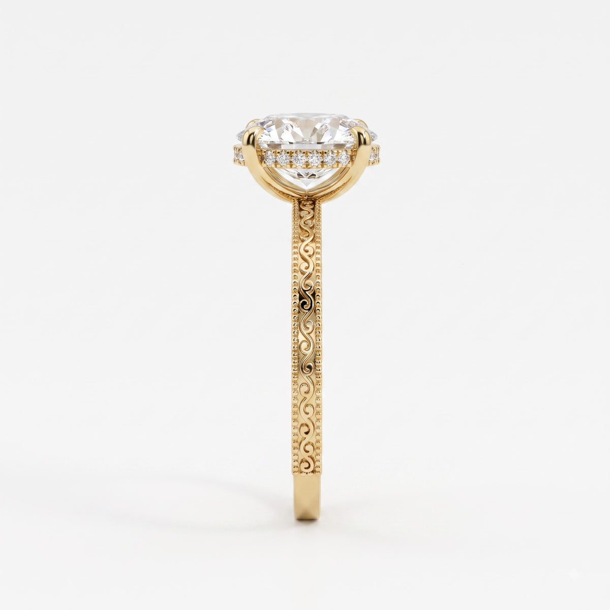 Aurelia Élan Oval-Cut Vintage Scrollwork Hidden Halo Ring