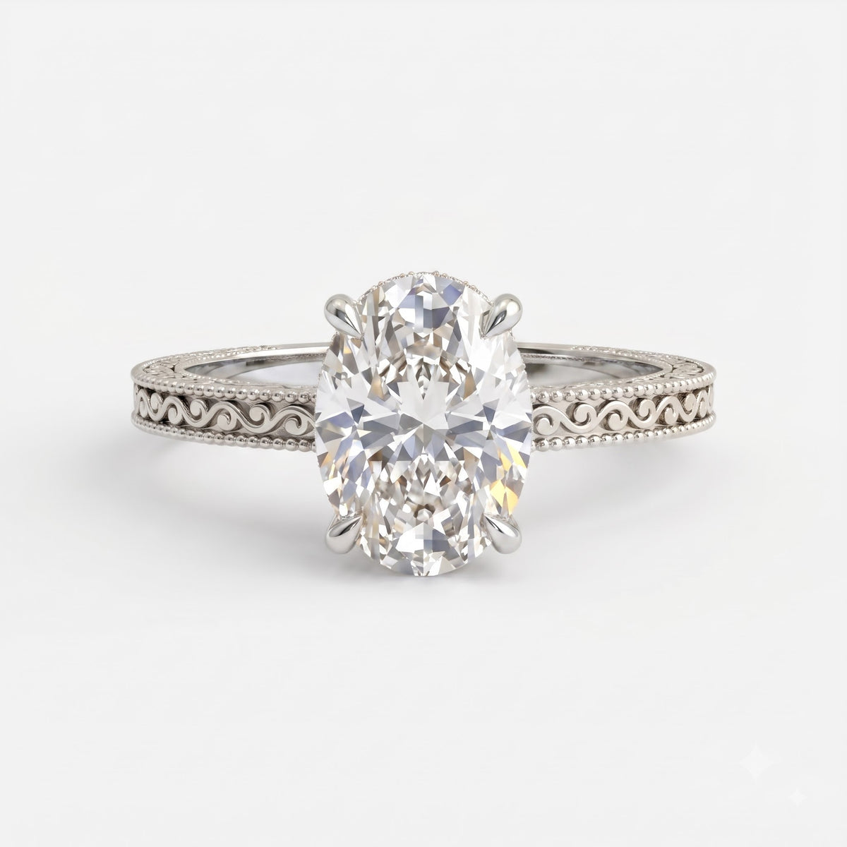 Aurelia Élan Oval-Cut Vintage Scrollwork Hidden Halo Ring