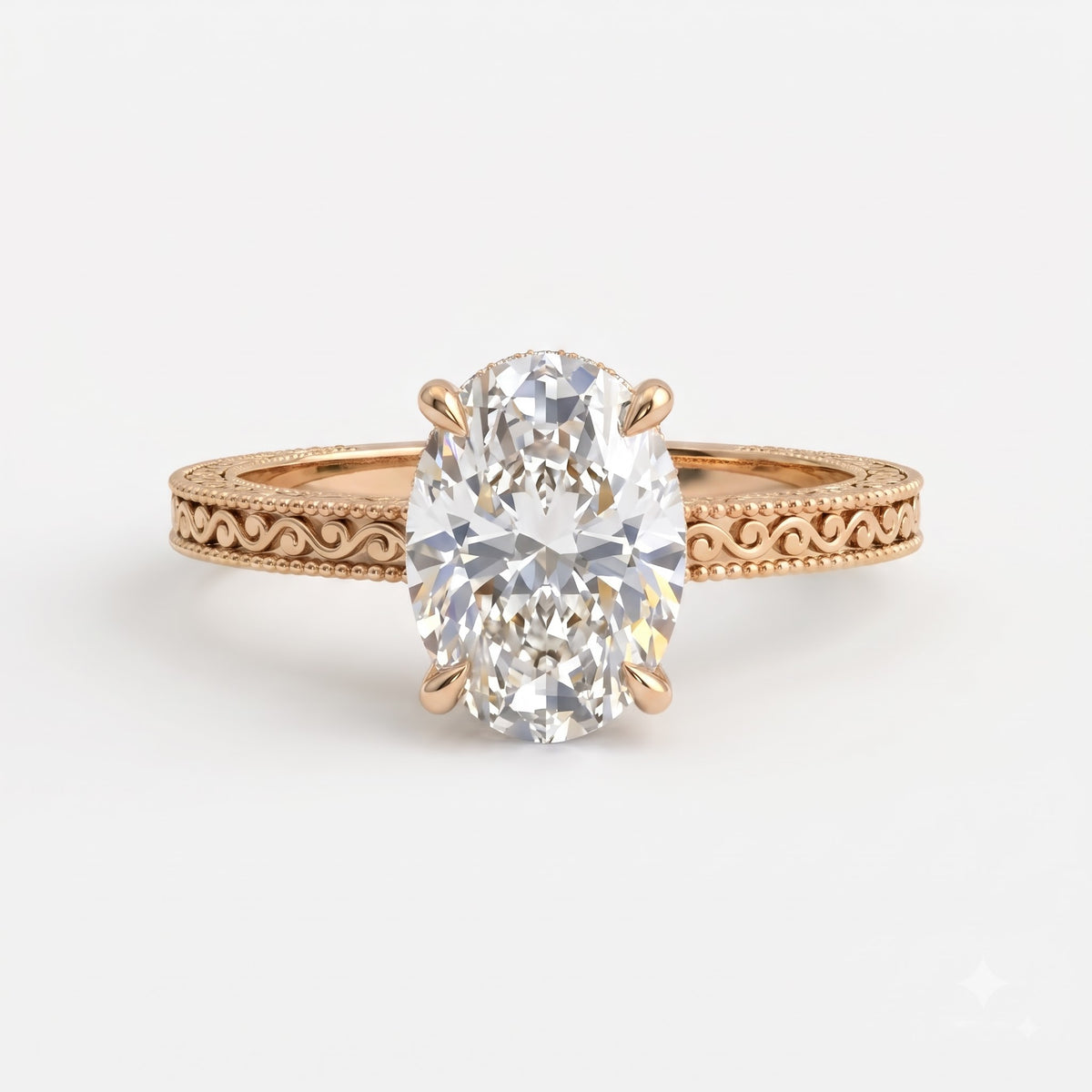 Aurelia Élan Oval-Cut Vintage Scrollwork Hidden Halo Ring