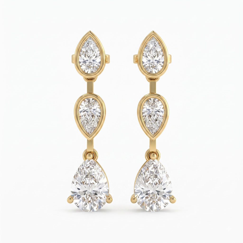 Luxury Pear Cut Three Stone Drop & Dangle Earrings