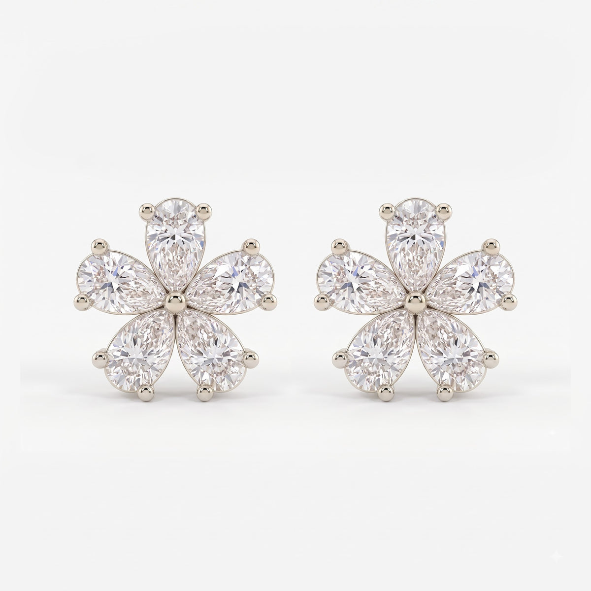 Pear Shape Diamond Flower Stud Fashion Earrings