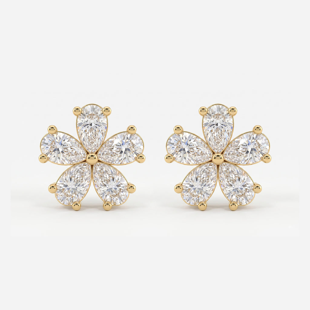 Pear Shape Diamond Flower Stud Fashion Earrings