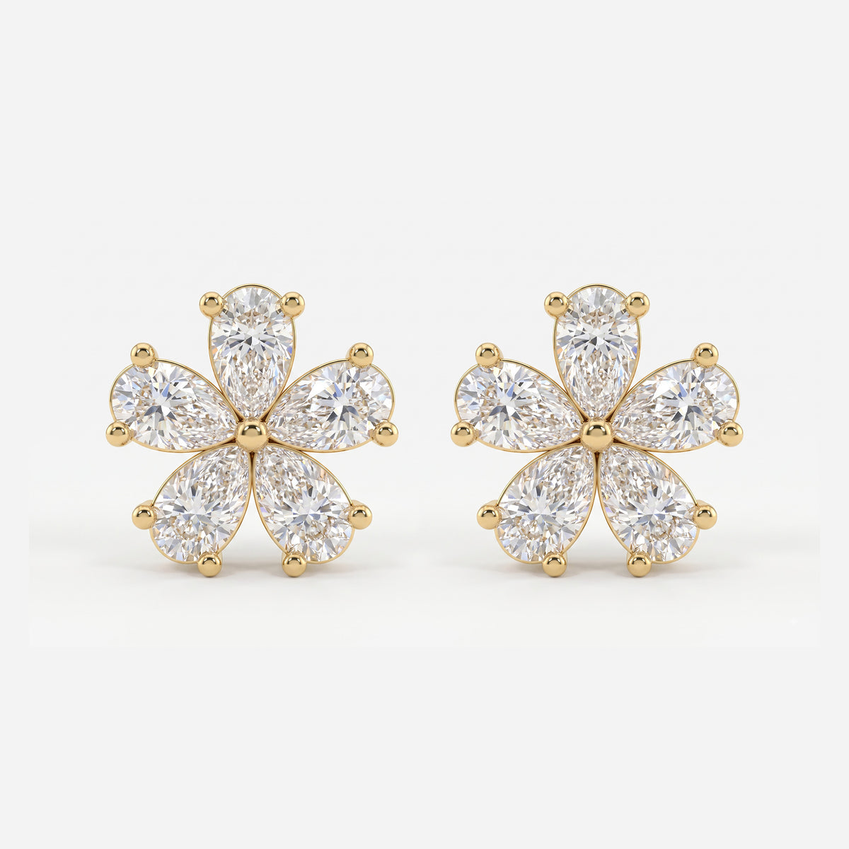 Pear Shape Diamond Flower Stud Fashion Earrings