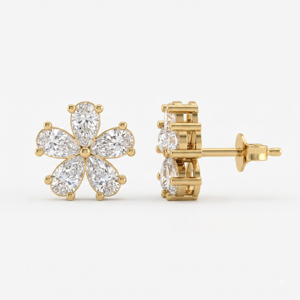 Pear Shape Diamond Flower Stud Fashion Earrings