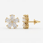 Pear Shape Diamond Flower Stud Fashion Earrings