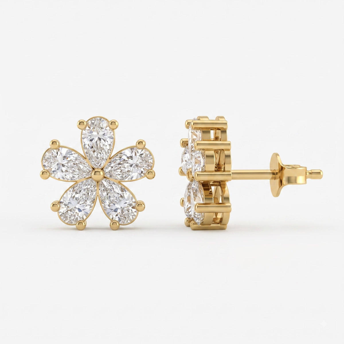 Pear Shape Diamond Flower Stud Fashion Earrings
