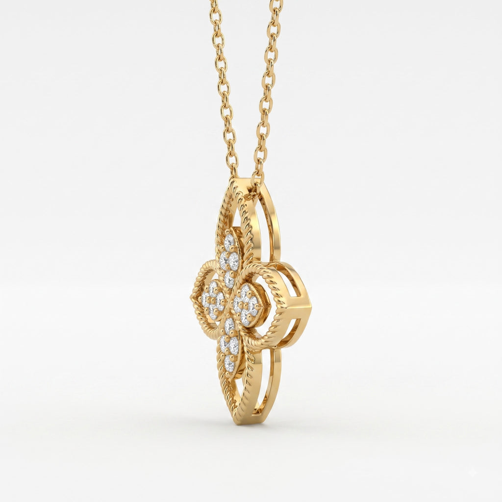 Celestia Bloom Round Diamond Floral Pendant Necklace