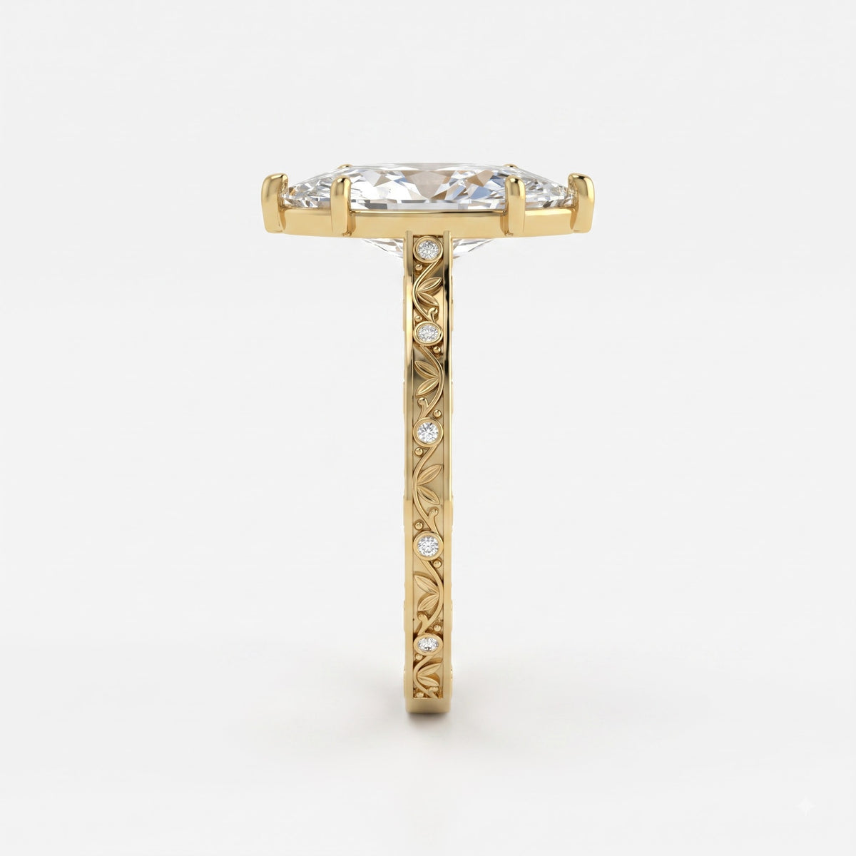 The Botanical Leaf Motif Engraved Marquise Diamond Vintage Ring