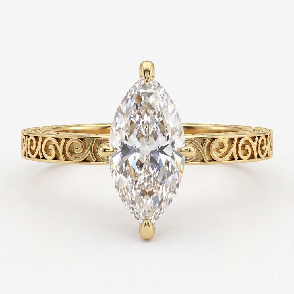 The Royal Reverie Ornate Marquise Diamond Hidden halo Ring