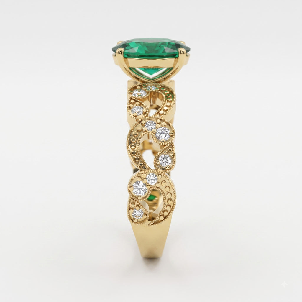 Modern Green Oval Diamond Vintage Inspired Ring