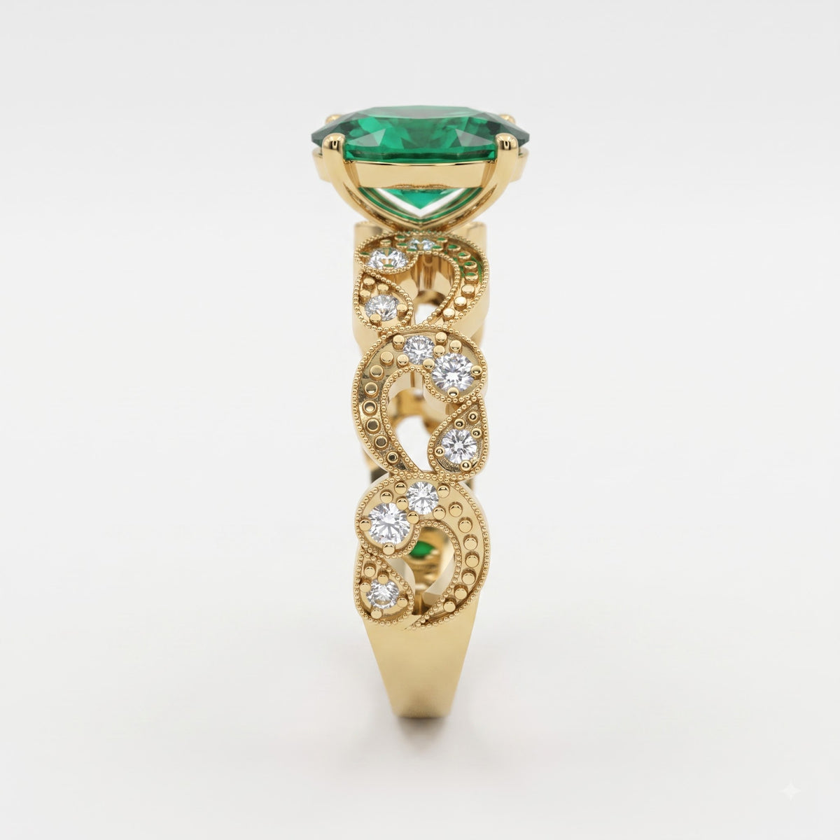 Modern Green Oval Diamond Vintage Inspired Ring