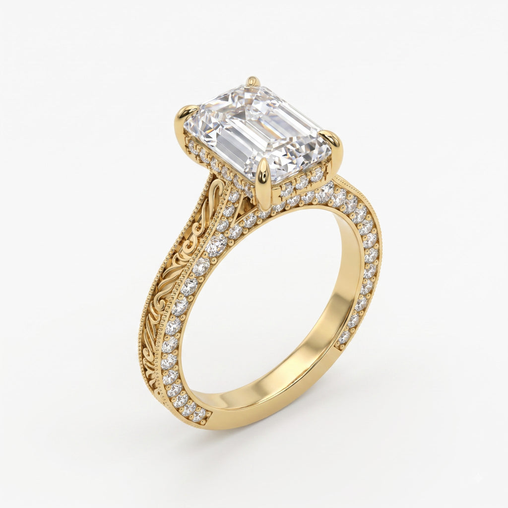 The Élanora Vintage Emerald Diamond Hidden Halo Ring