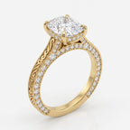 Vintage Inspired Long Cushion Cut Diamond Hidden Halo Ring