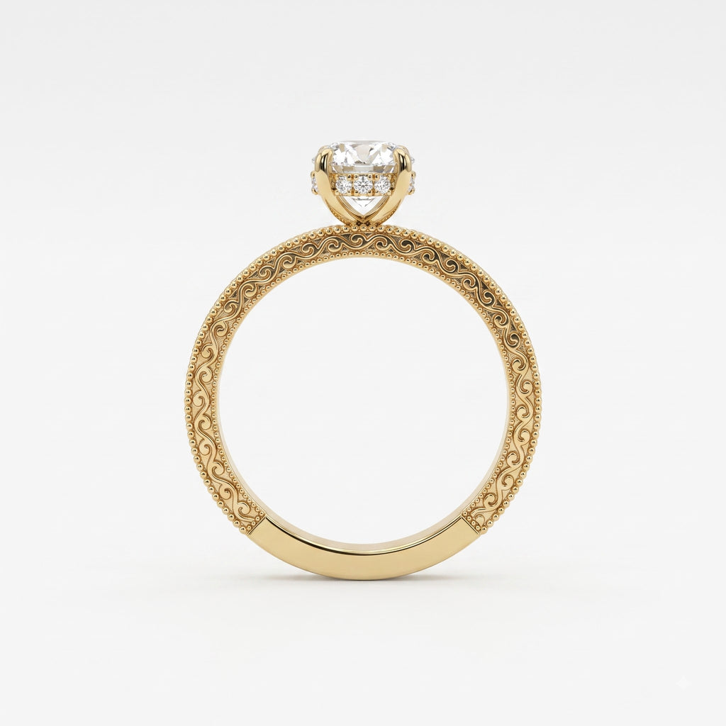Élan Royale Pear-Cut Vintage Filigree Hidden Halo Ring