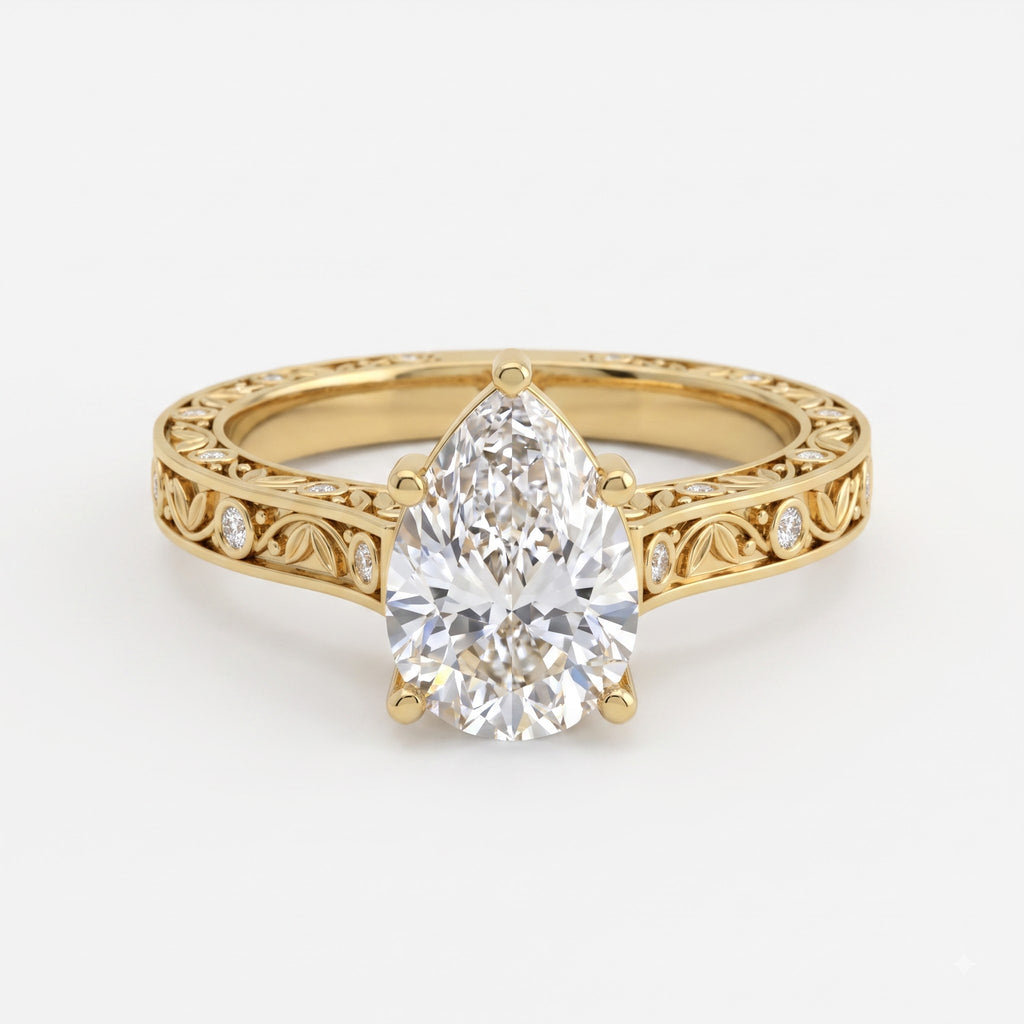 Aurelia Fleur Floral Pear Diamond Vintage Ring