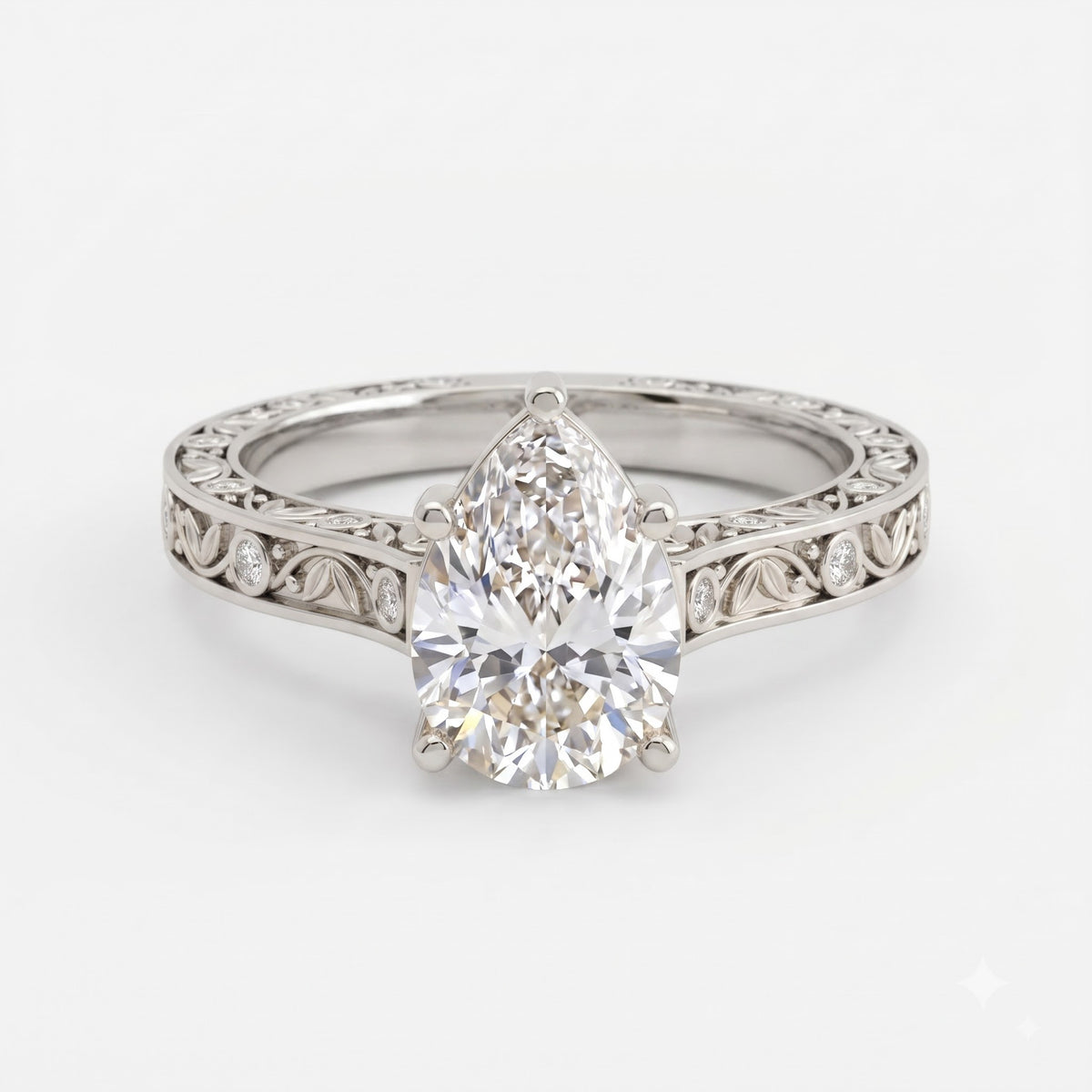 Aurelia Fleur Floral Pear Diamond Vintage Ring