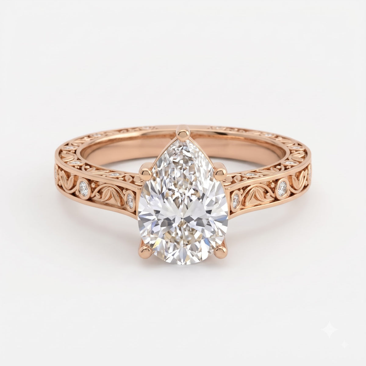 Aurelia Fleur Floral Pear Diamond Vintage Ring