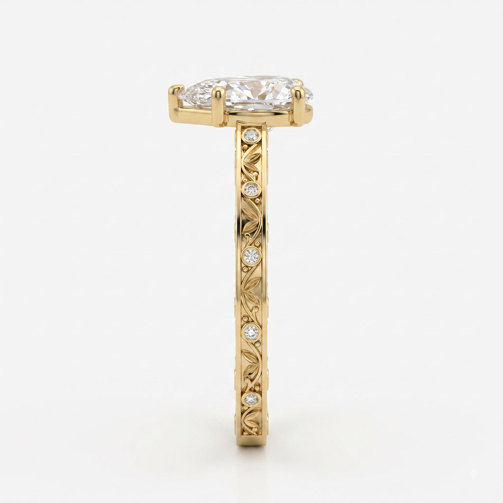 Aurelia Fleur Floral Pear Diamond Vintage Ring