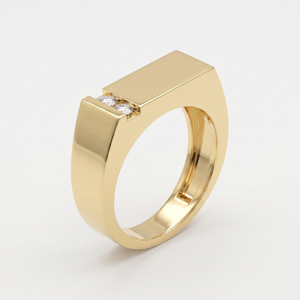 Modern Signet Men's Round Diamond Wedding Band
