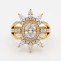 Celestia Bloom Oval Diamond Floral Sunburst Vintage Ring
