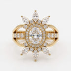 Celestia Bloom Oval Diamond Floral Sunburst Vintage Ring