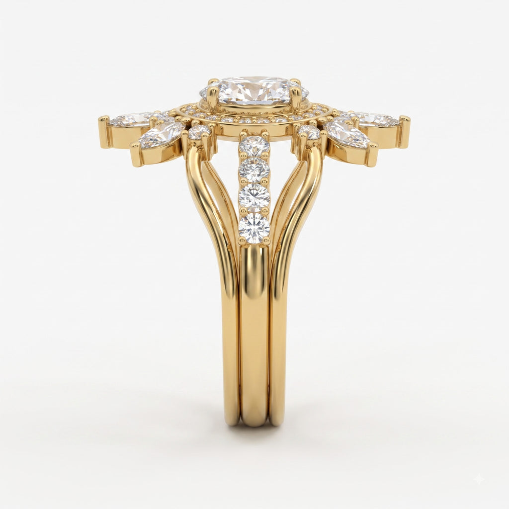Celestia Bloom Oval Diamond Floral Sunburst Vintage Ring
