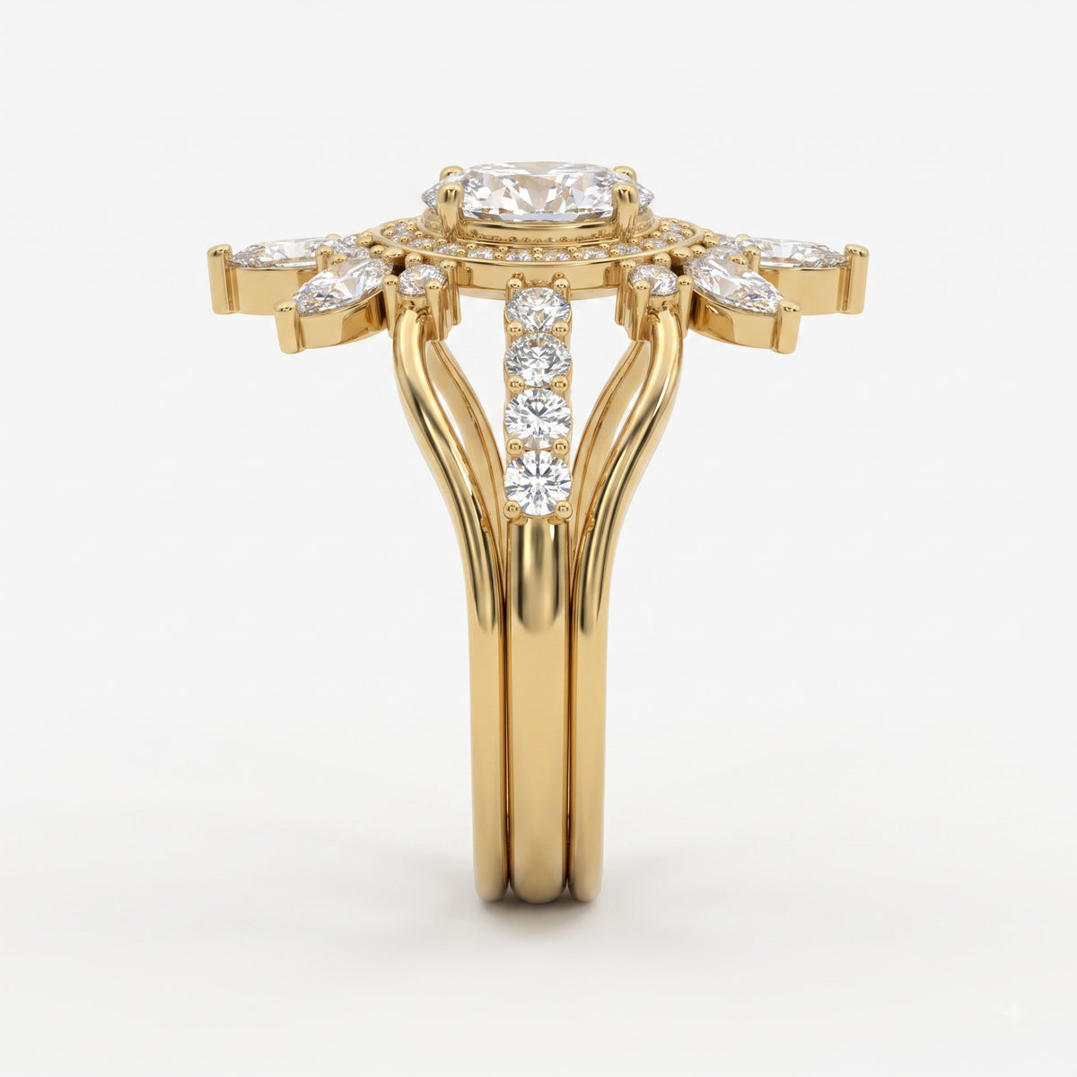 Celestia Bloom Oval Diamond Floral Sunburst Vintage Ring