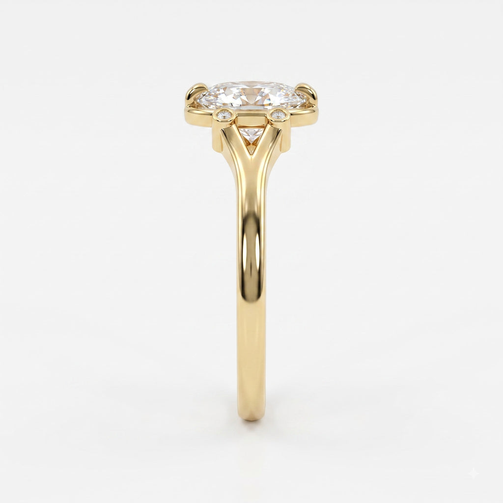 Lumière Bezel Split-Shank Long Cushion Diamond Side Stone Ring