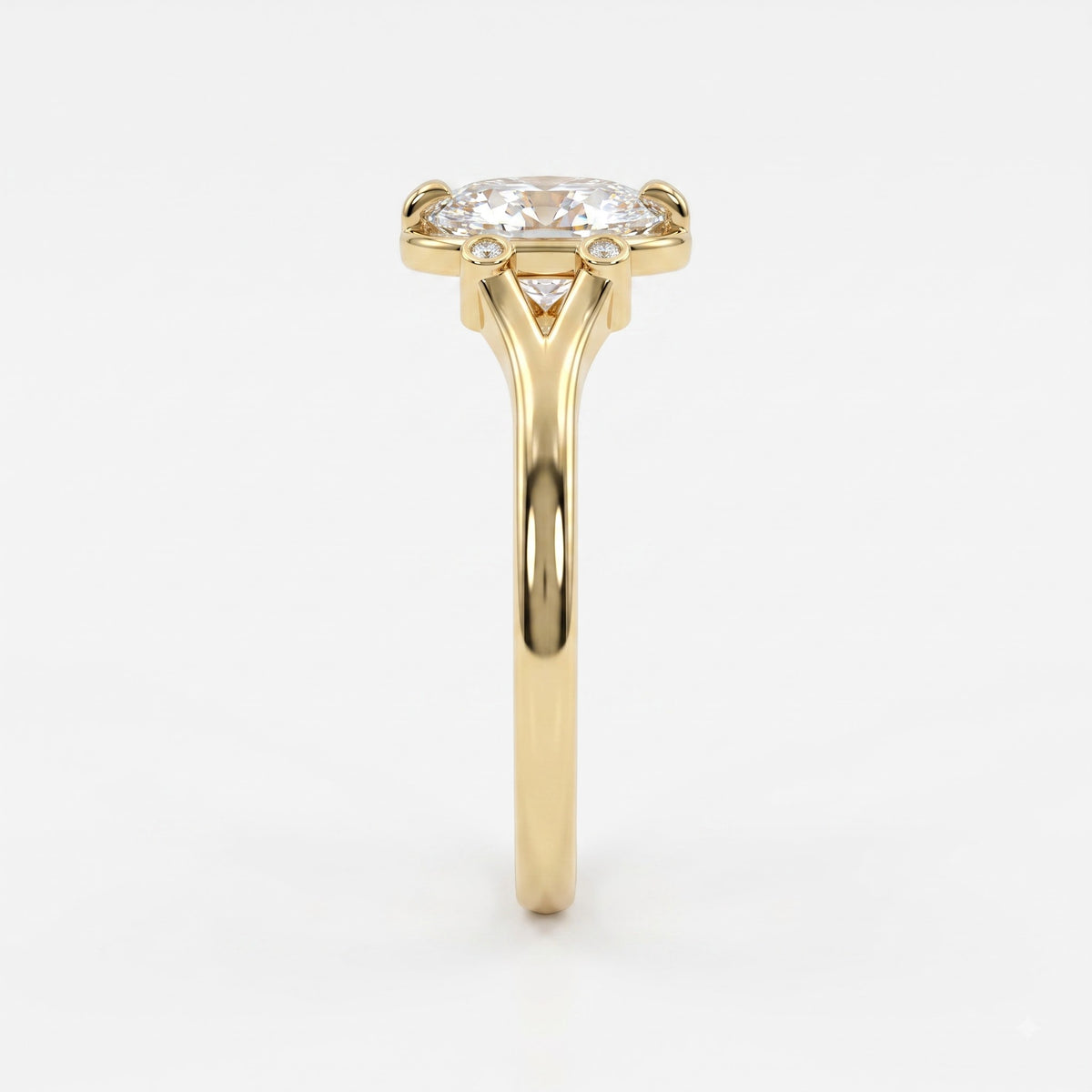 Lumière Bezel Split-Shank Long Cushion Diamond Side Stone Ring