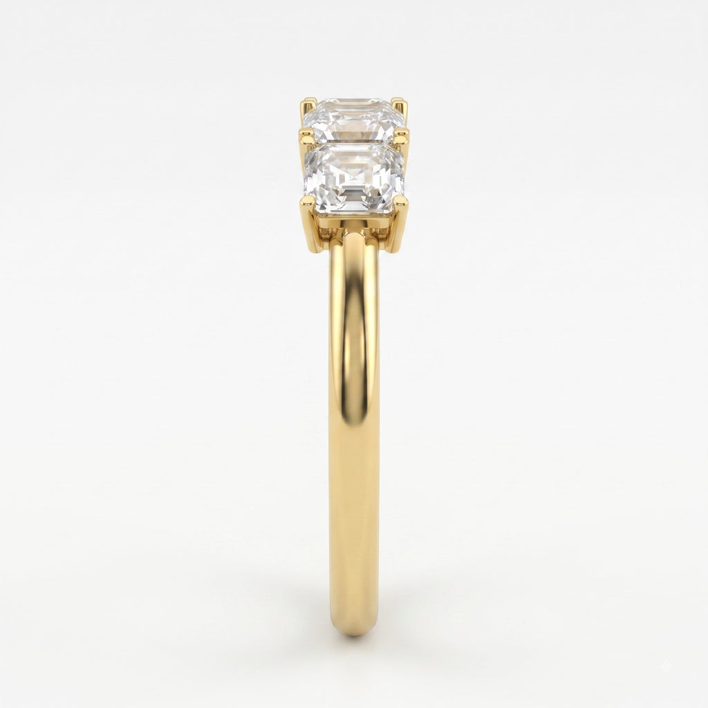 Modern Luxury three matching Ascher-cut diamonds Eternity Ring