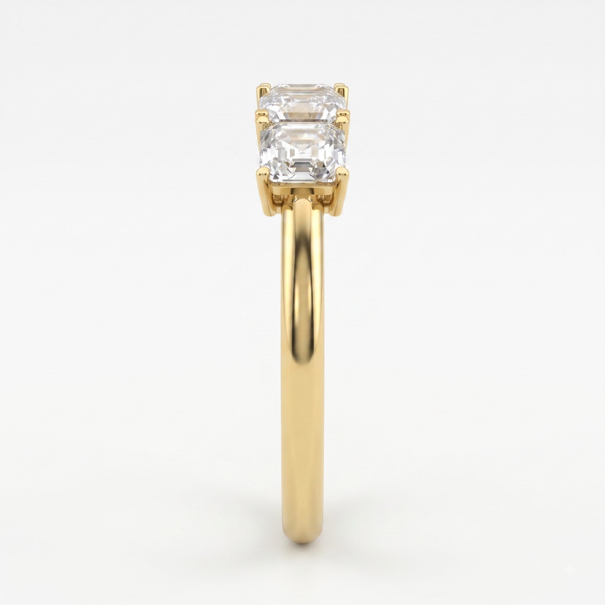 Modern Luxury three matching Ascher-cut diamonds Eternity Ring