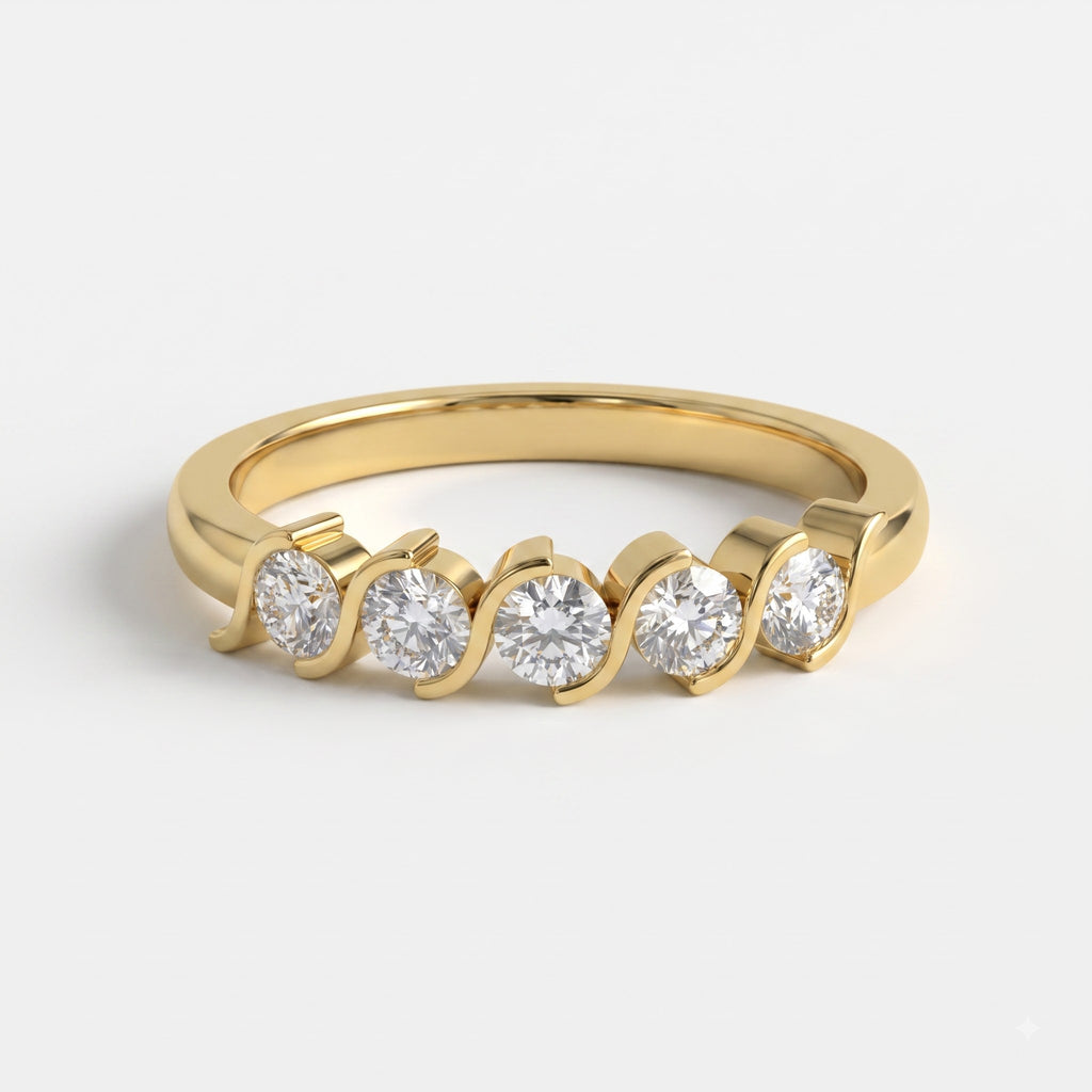 Modern Round Diamond Wave Setting Eternity Ring