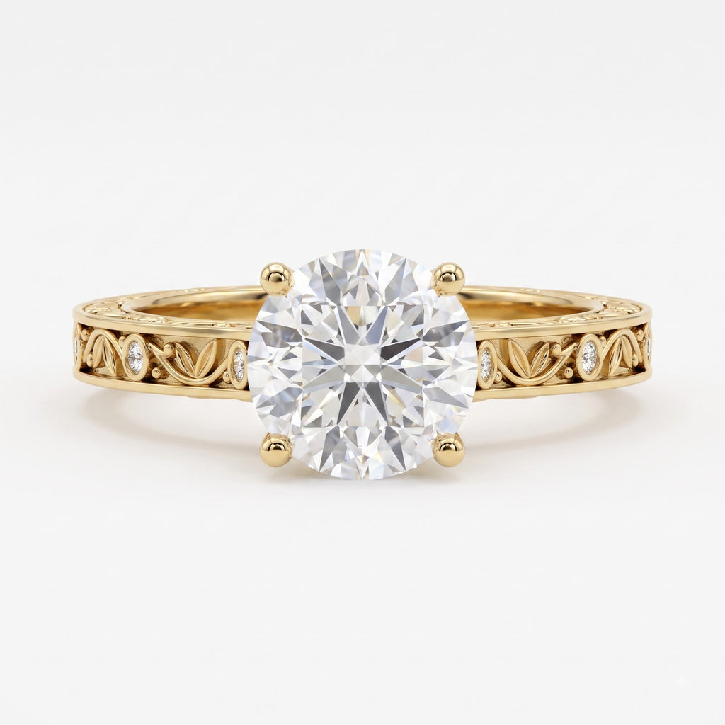 Lumière Heritage Round Cut Floral Filigree Vintage Ring