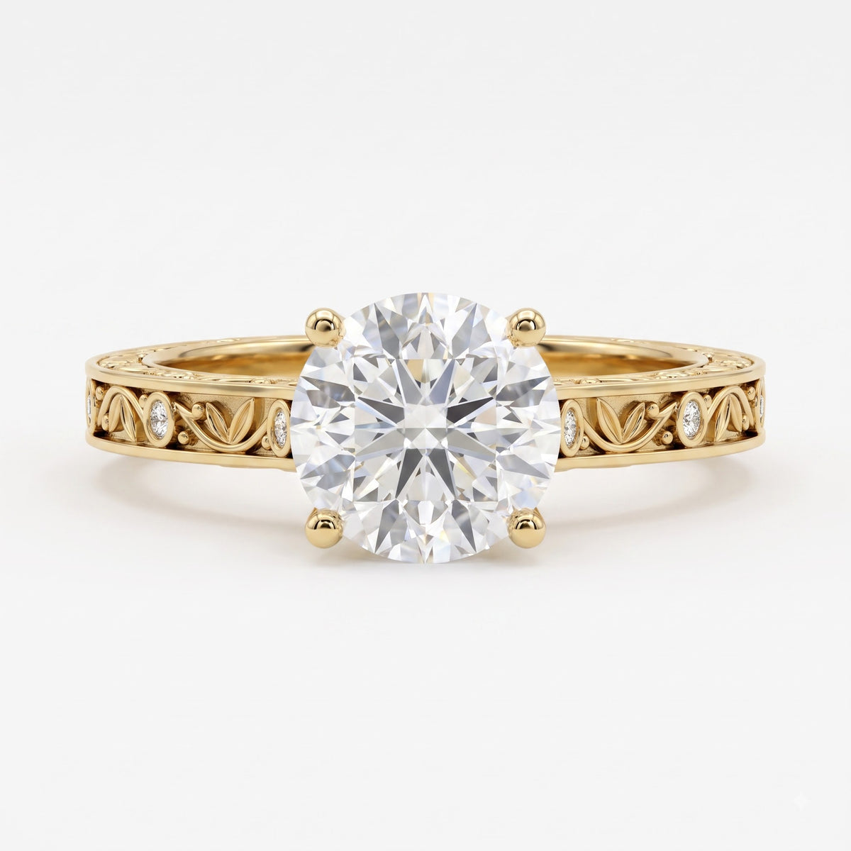 Lumière Heritage Round Cut Floral Filigree Vintage Ring